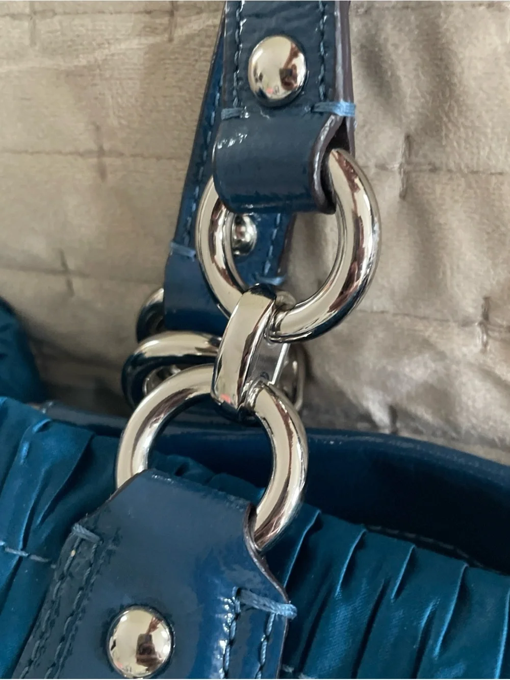 Coach Ashley Ocean Blue Pleated Tote satchel with Leather Trim